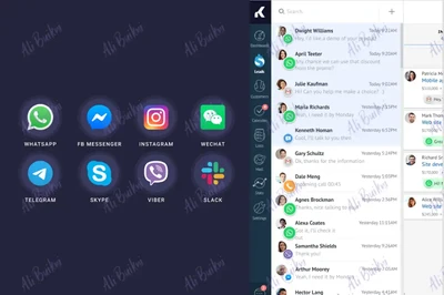 Kommo CRM inbox connecting WhatsApp, Messenger, Instagram, Telegram and other messaging apps